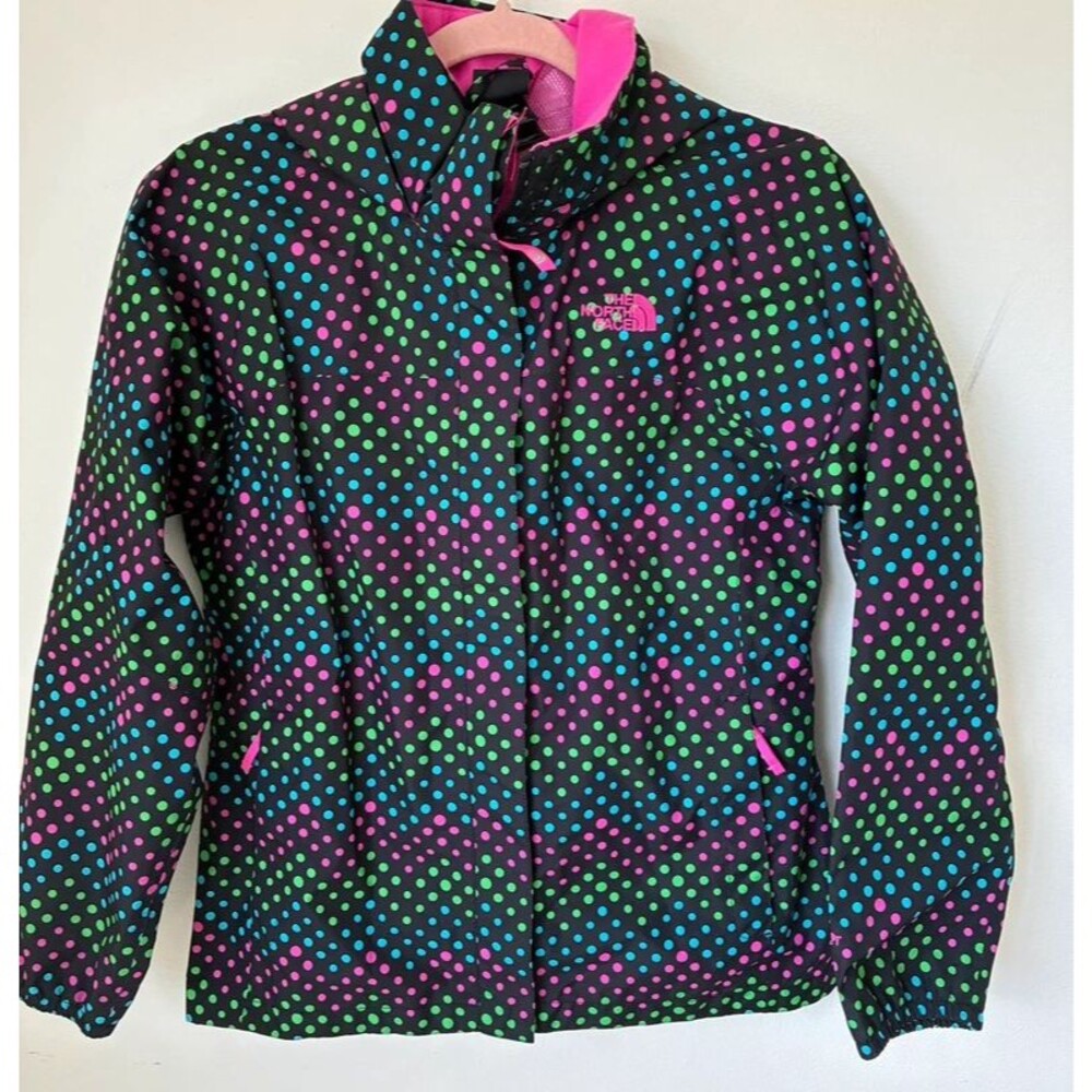 The North Face Girls L 14/16 Hooded Jacket Black Pink Blue Green Polka Dot